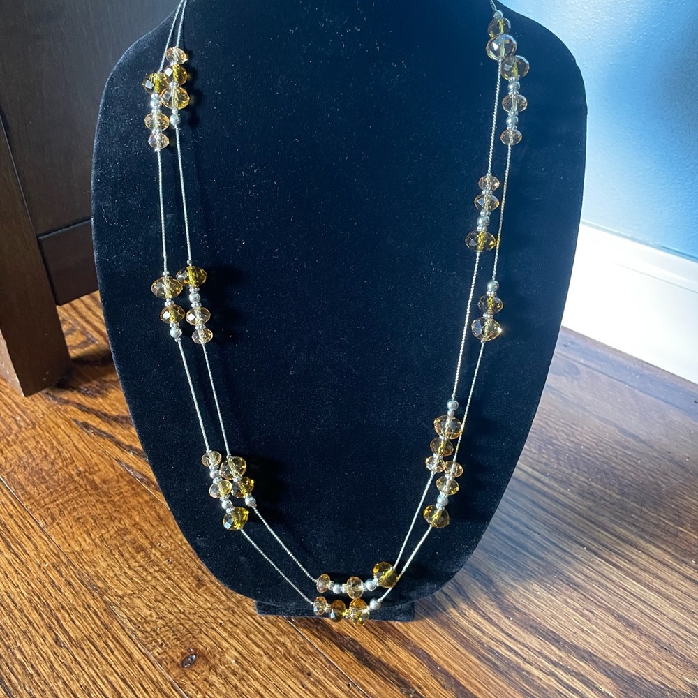 Elegant Yellow beaded double strand Necklace